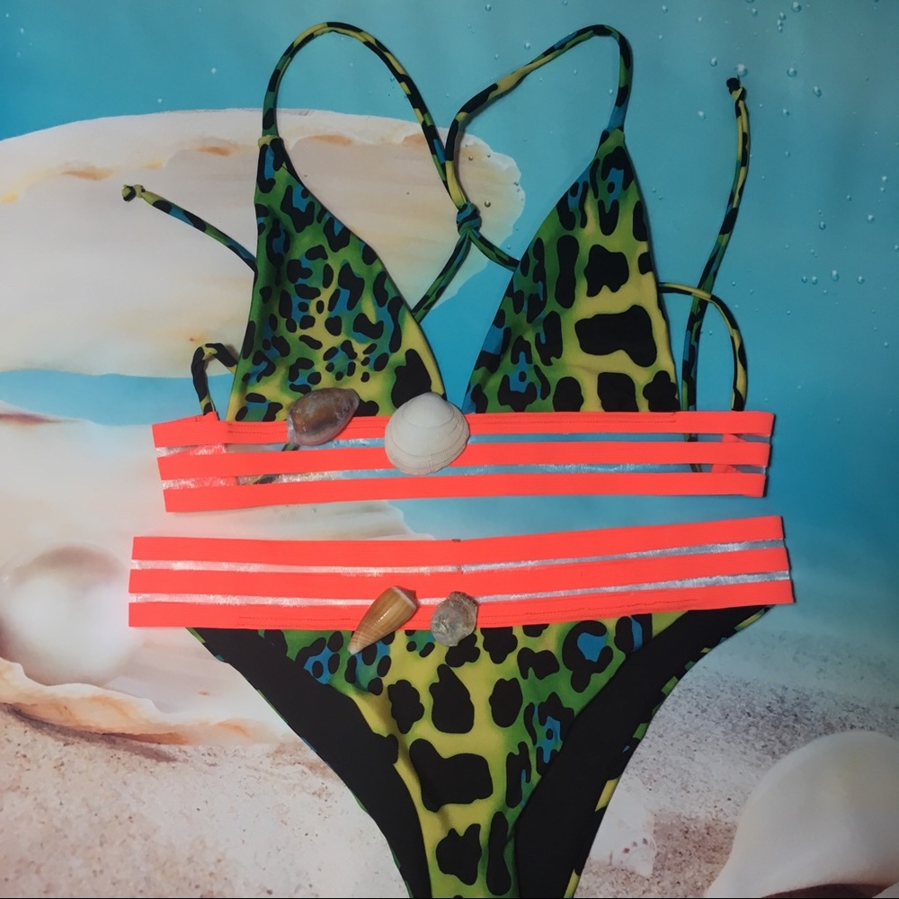 Handmade Bikinis Animal print with neon waistband